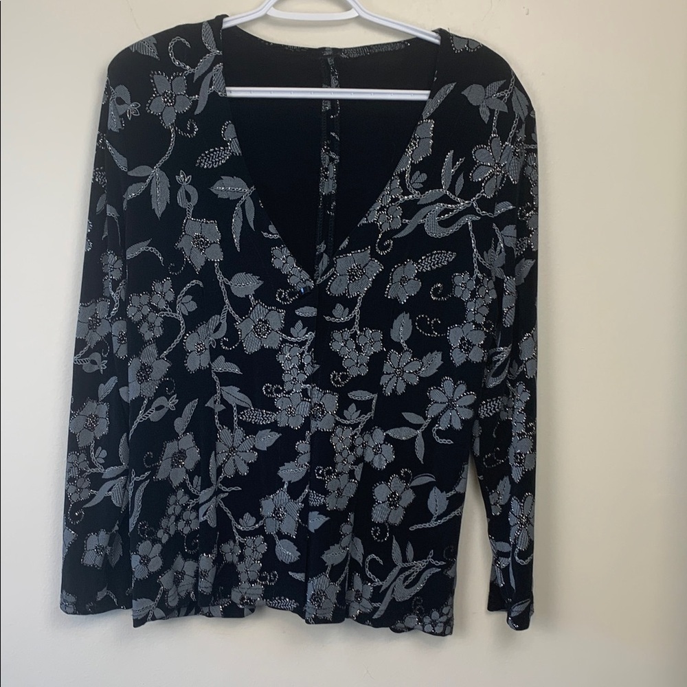 Black w Blue Grey Embellishments and Sparkles Long Sleeve Formal Jacket - Picture 5 of 14